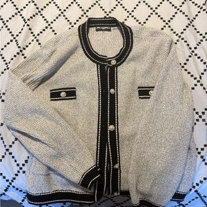 Karl Lagerfeld Black & Cream Knit Cardigan with Contrast Trim